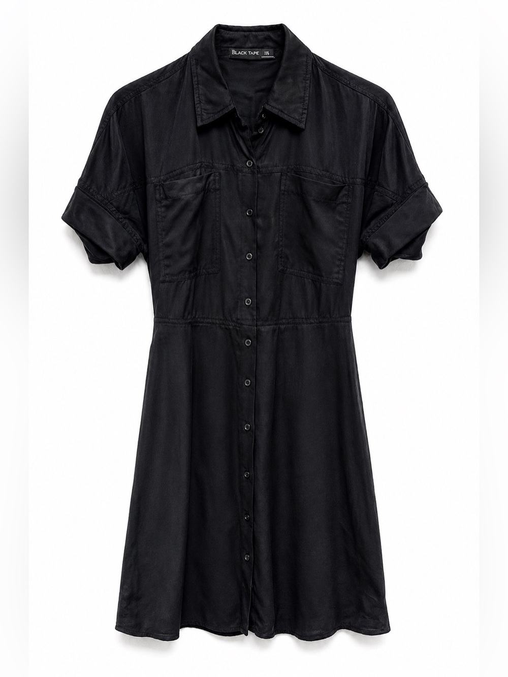 Black Tape Button Front Utility Shirt Dress | XS | Tencel